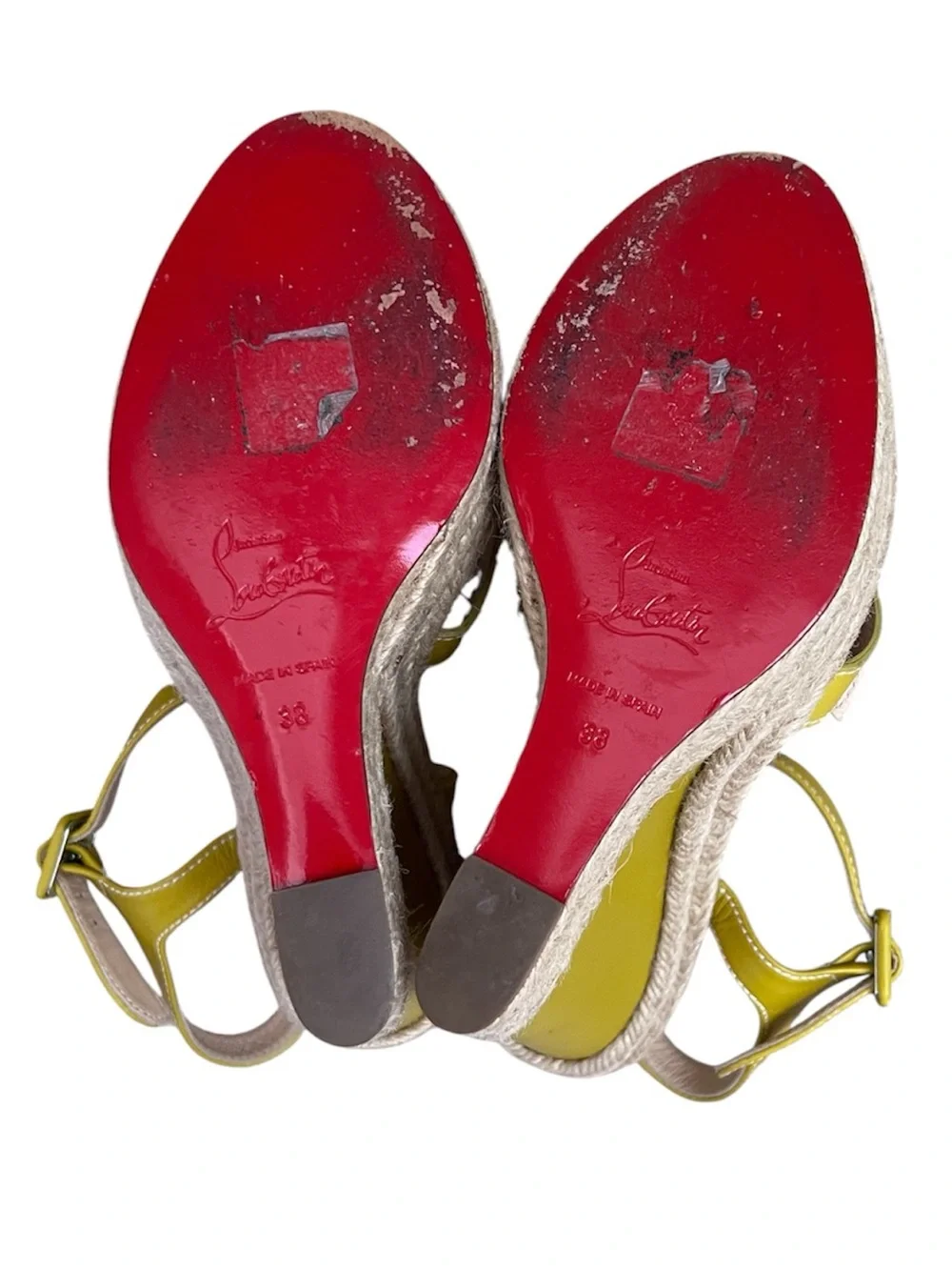 Christian Louboutin Zero Problem 140 Calf Rope Yellow Espadrilles Wedges Jute 38